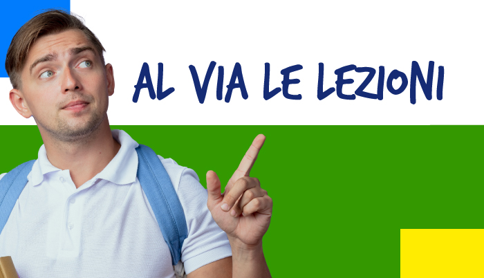 Immagine di un ragazzo che indica il testo Al Via Le Lezioni