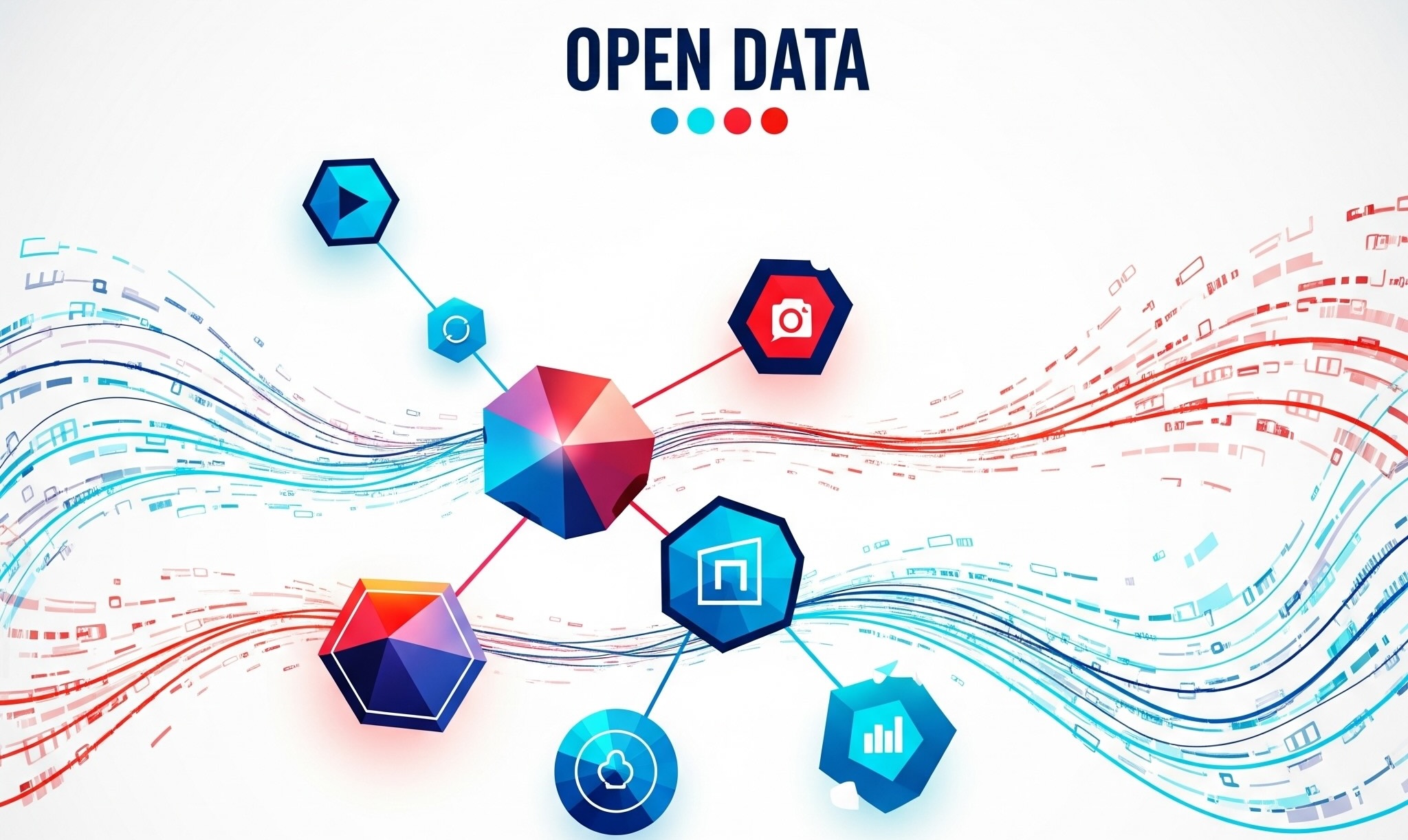 Abstract visualization of connected data points representing Open Data