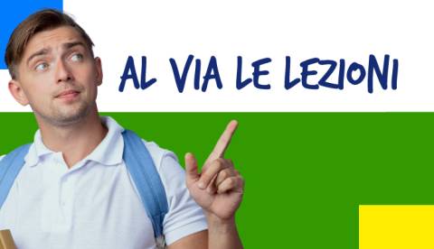Immagine di un ragazzo che indica il testo Al Via Le Lezioni