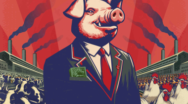 immagine della locandina del film che raffigura un maiale in abito da business man